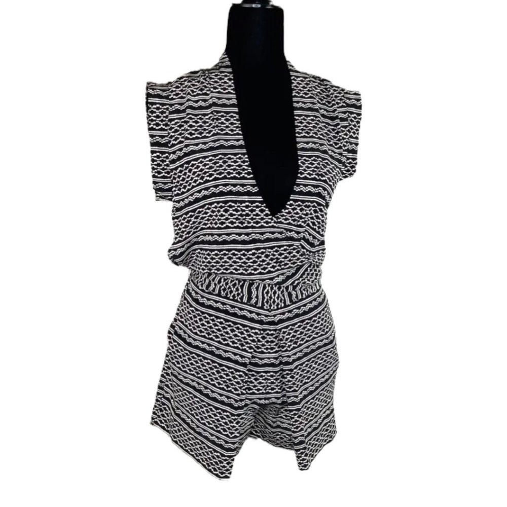 Madewell 100% Silk Kimono Romper in Tidalwave Size XS Black White Print - Picture 9 of 9